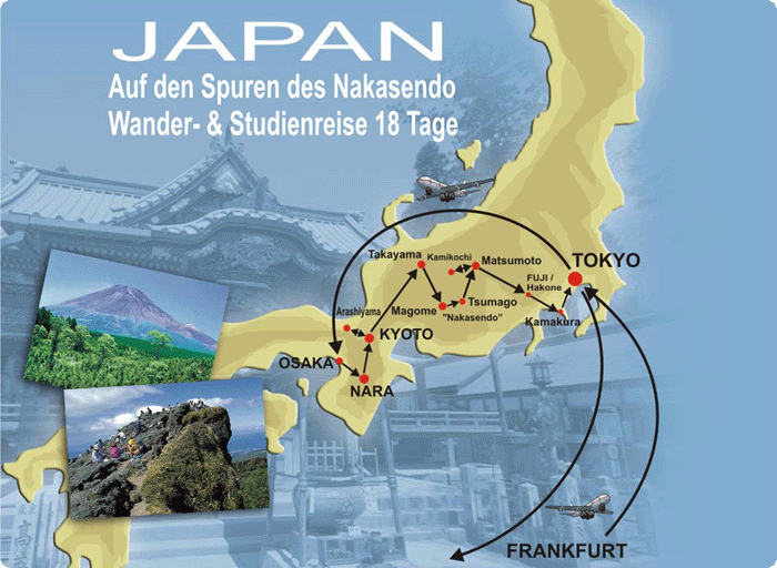 Karte der Reiseroute dieser Japan Wanderreise