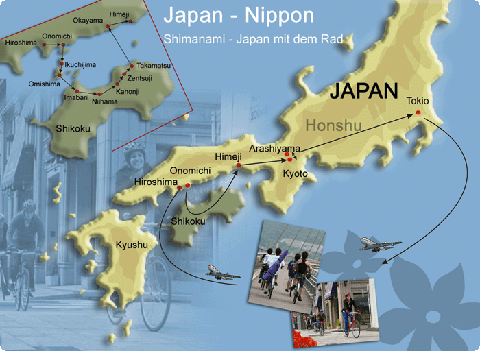 Karte der Reiseroute Shimanami