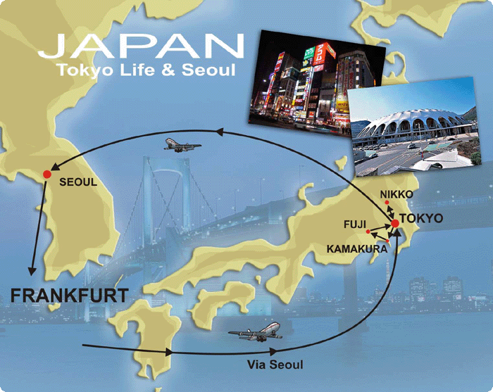 Karte der Städtereise Japan